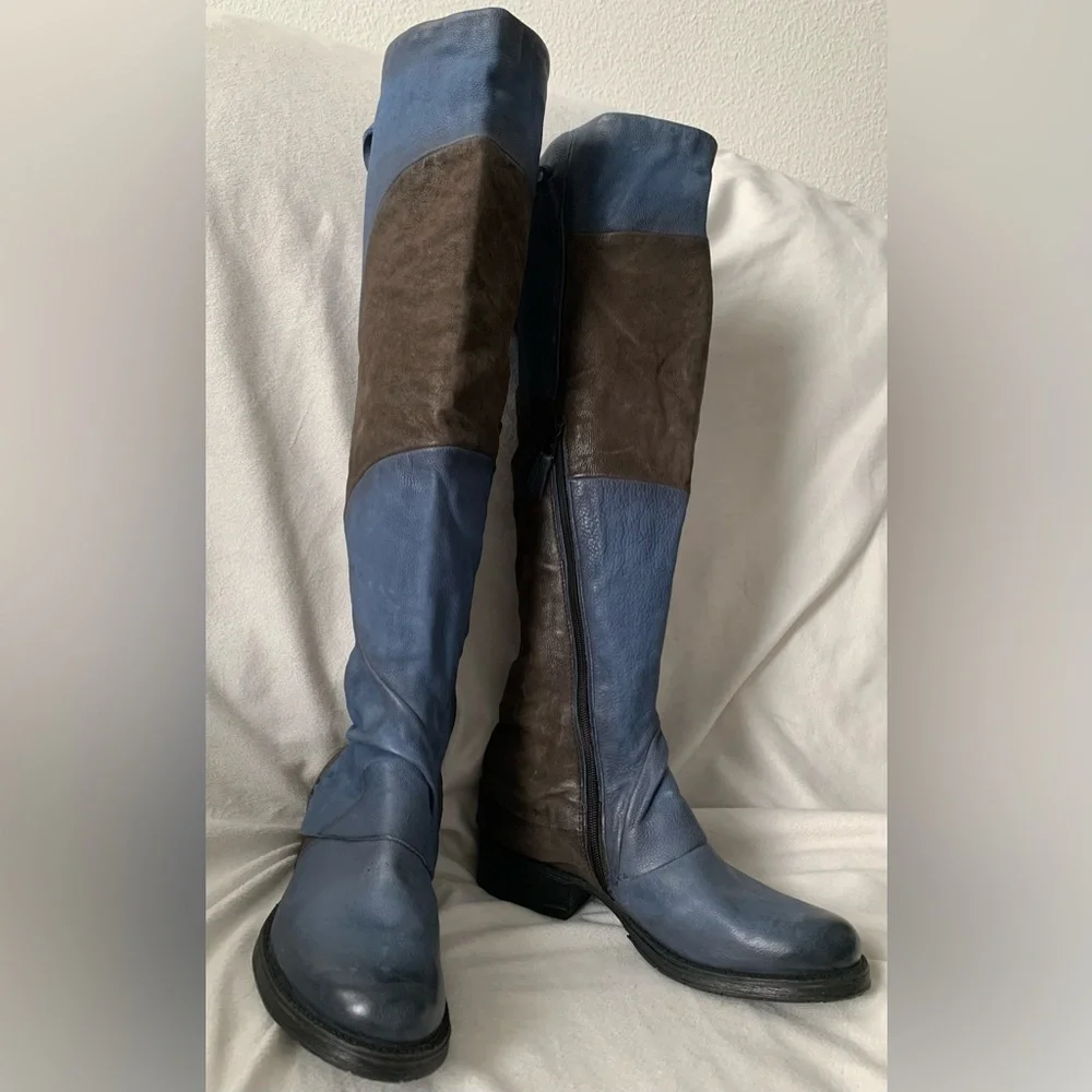 NEW MIZ MOOZ Novel Over the Knee Boots Blue/Brown Size EU37/US6.5-7